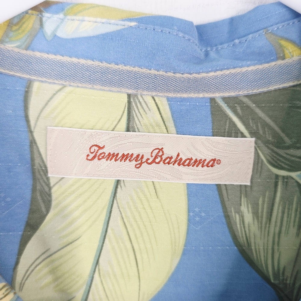 Tommy Bahama Mens XL Silk Tropical Palm Leaf Button Down Shirt Blue Short Sleeve - Picture 3 of 10